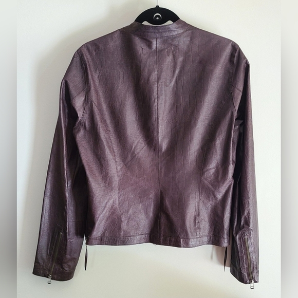 Calvin Klein Jeans genuine leather moto jacket, brown, women's large - Picture 2 of 8